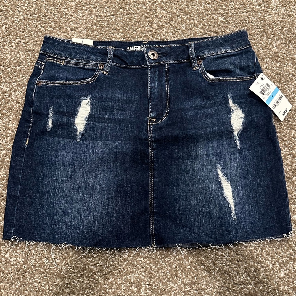 American Rag Women's Distressed Denim Mini Skirt - Dark Blue